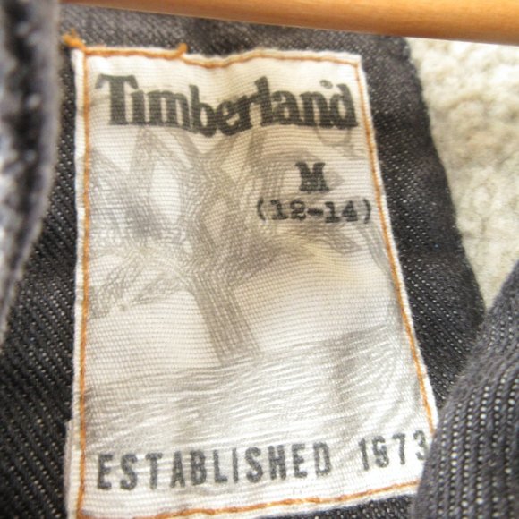 Timberland Sherpa Lined Black Denim Jacket Size M Outdoor Button Collar Jacket - Picture 6 of 13